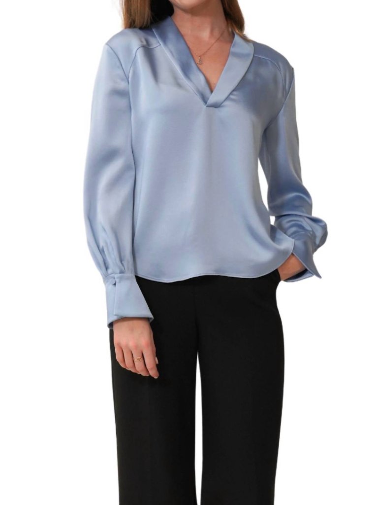 Simkhai Maisey V-Neck Satin Blouse | Powder Blue | Size 4 | Msrp $327